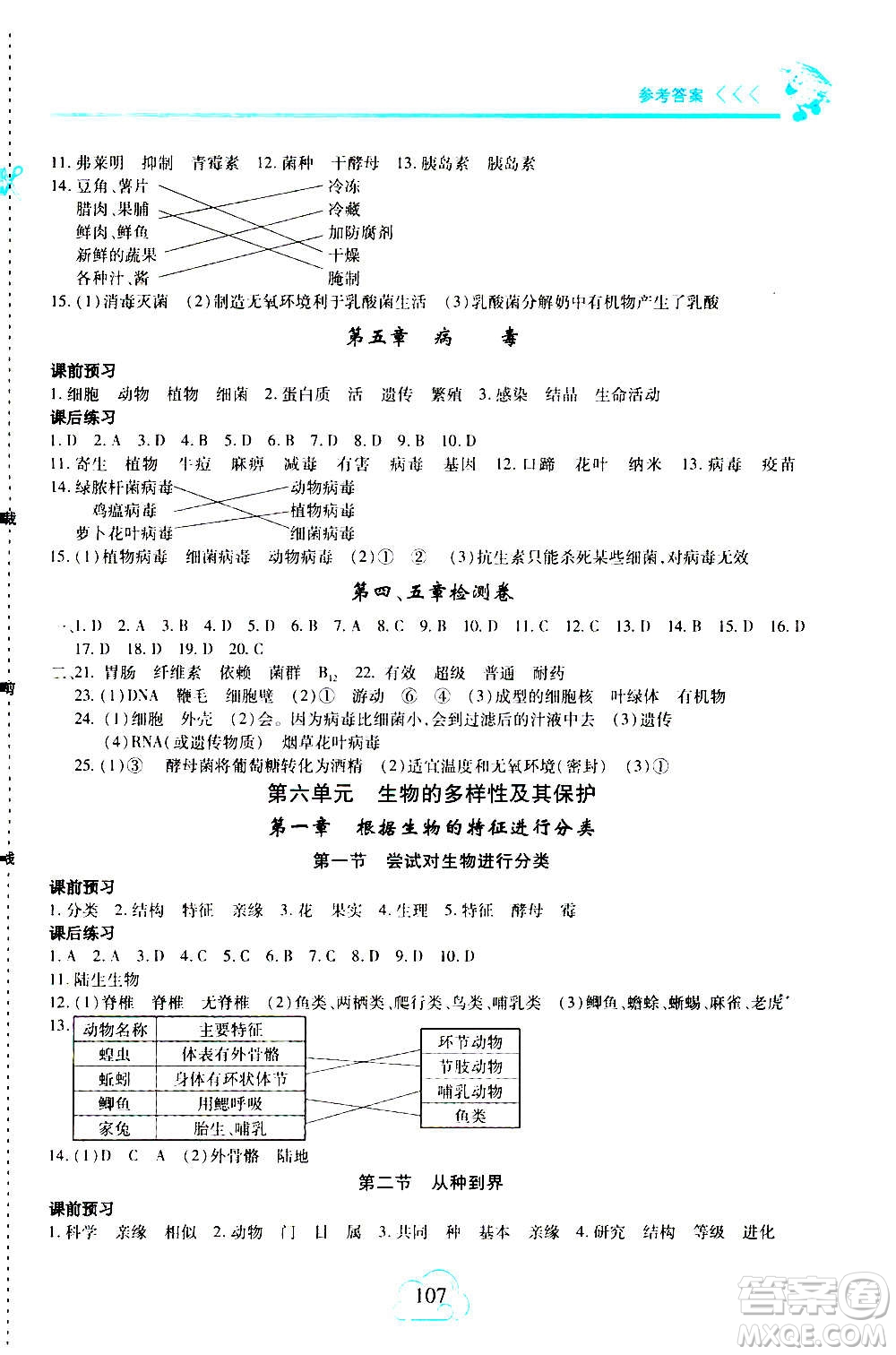 二十一世紀出版社2020年新課程新練習生物八年級上冊人教版答案