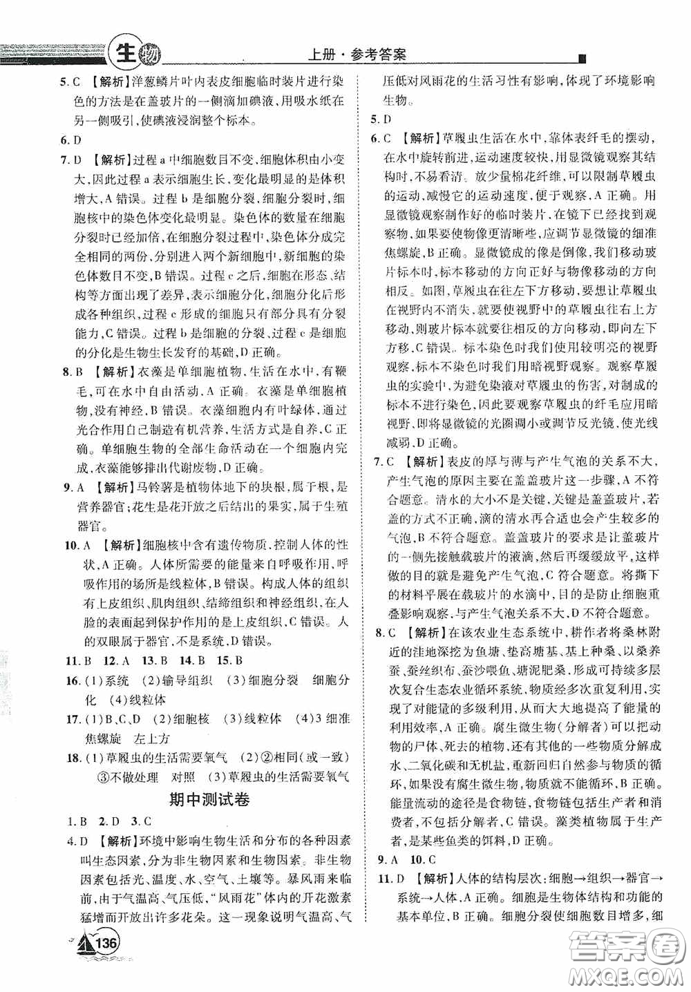 江西美術(shù)出版社2020學(xué)海風(fēng)暴七年級生物上冊人教版答案