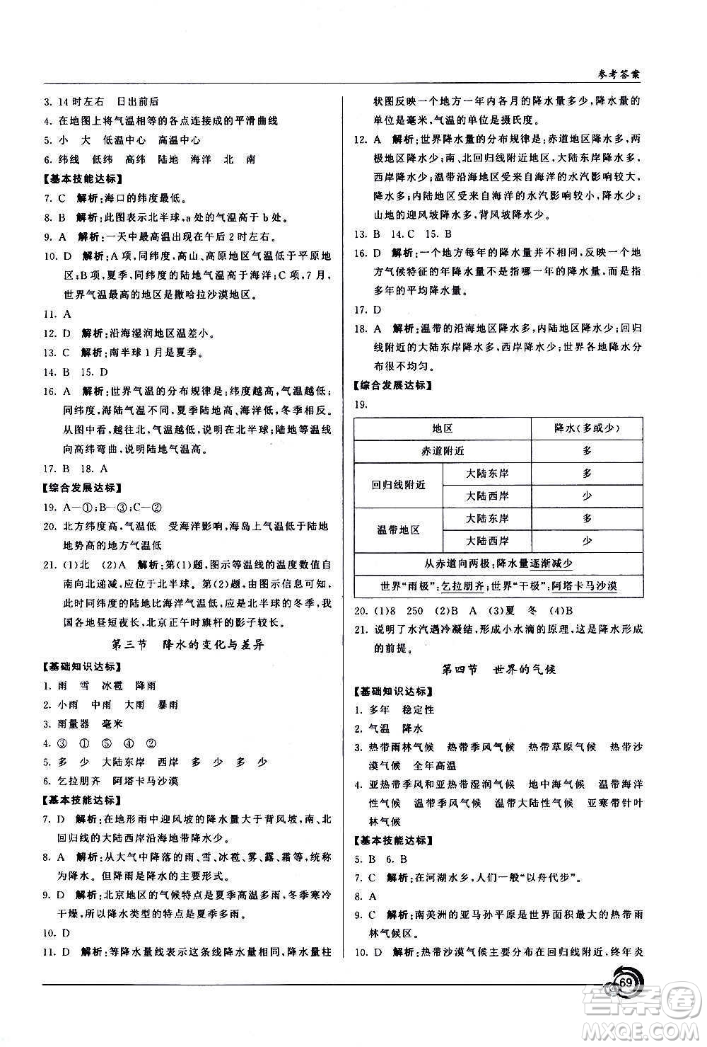 星球地圖出版社2020年陽光課堂地理七年級上冊商務(wù)星球版答案