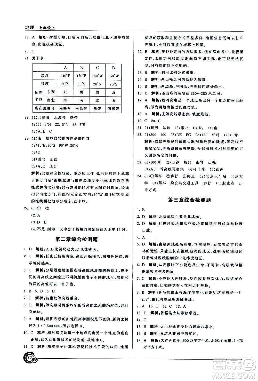 星球地圖出版社2020年陽光課堂地理七年級上冊商務(wù)星球版答案