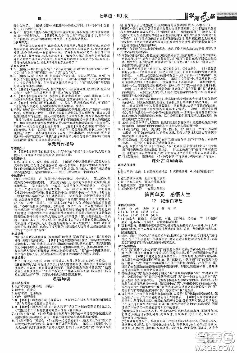 江西美術(shù)出版社2020學(xué)海風(fēng)暴七年級(jí)語文上冊(cè)人教版答案