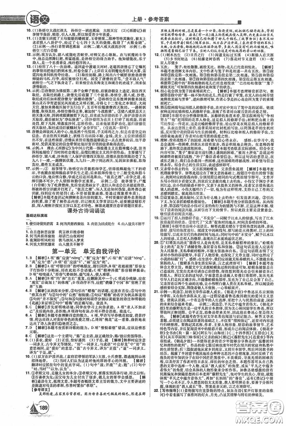 江西美術(shù)出版社2020學(xué)海風(fēng)暴七年級(jí)語文上冊(cè)人教版答案