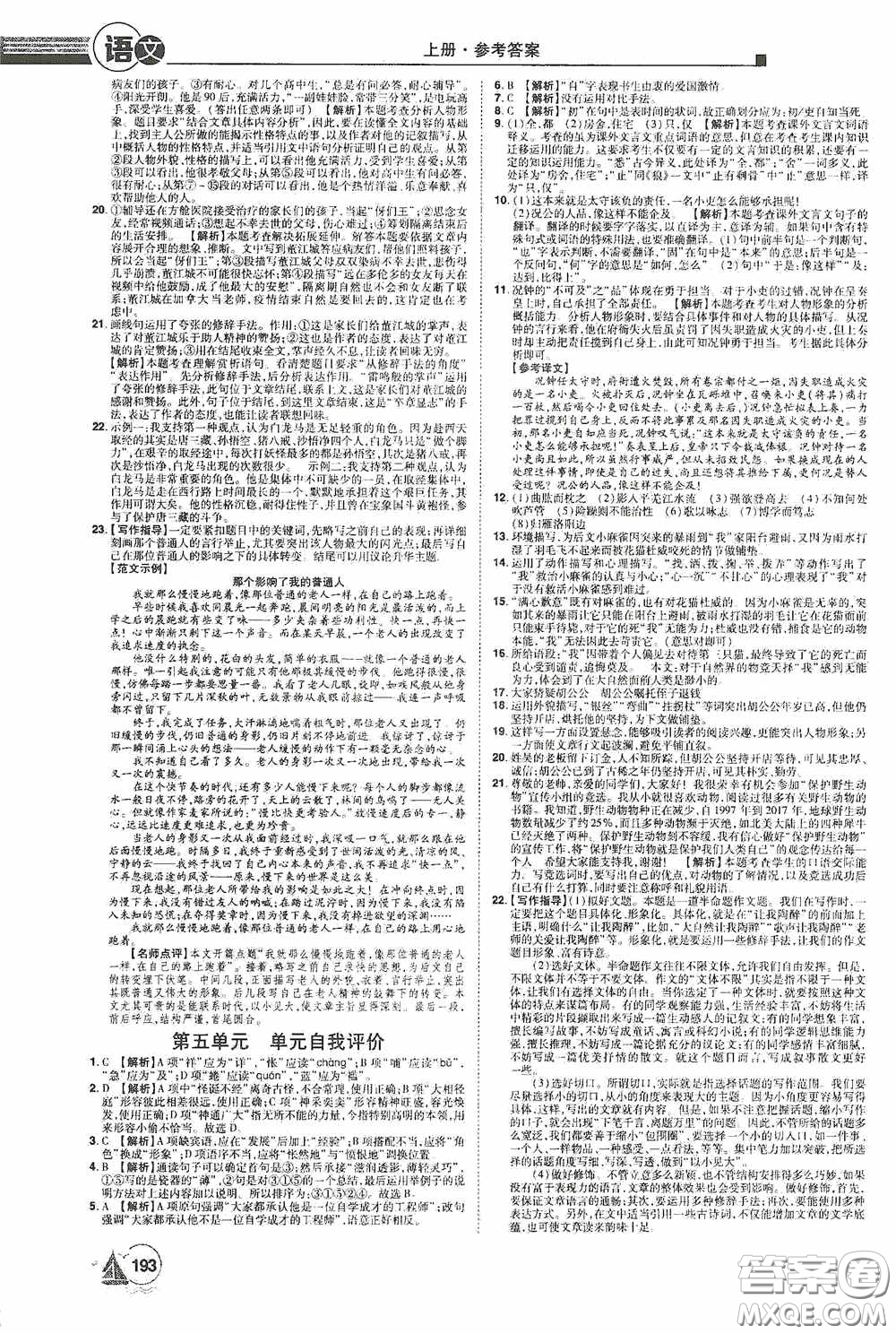 江西美術(shù)出版社2020學(xué)海風(fēng)暴七年級(jí)語文上冊(cè)人教版答案