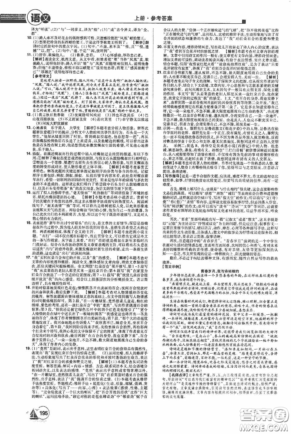 江西美術(shù)出版社2020學(xué)海風(fēng)暴七年級(jí)語文上冊(cè)人教版答案
