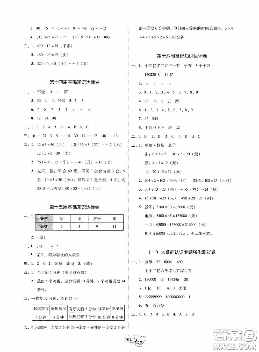 南方出版?zhèn)髅?020名校好卷黃岡測試題精編四年級數(shù)學(xué)上冊答案
