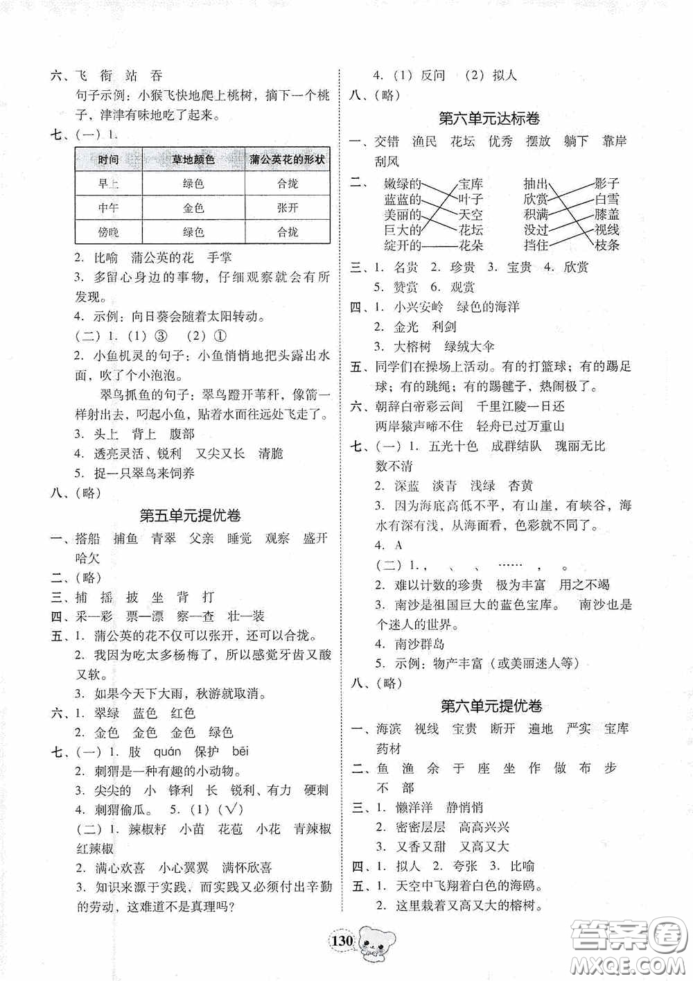 南方出版?zhèn)髅?020名校好卷黃岡測試題精編三年級語文上冊答案