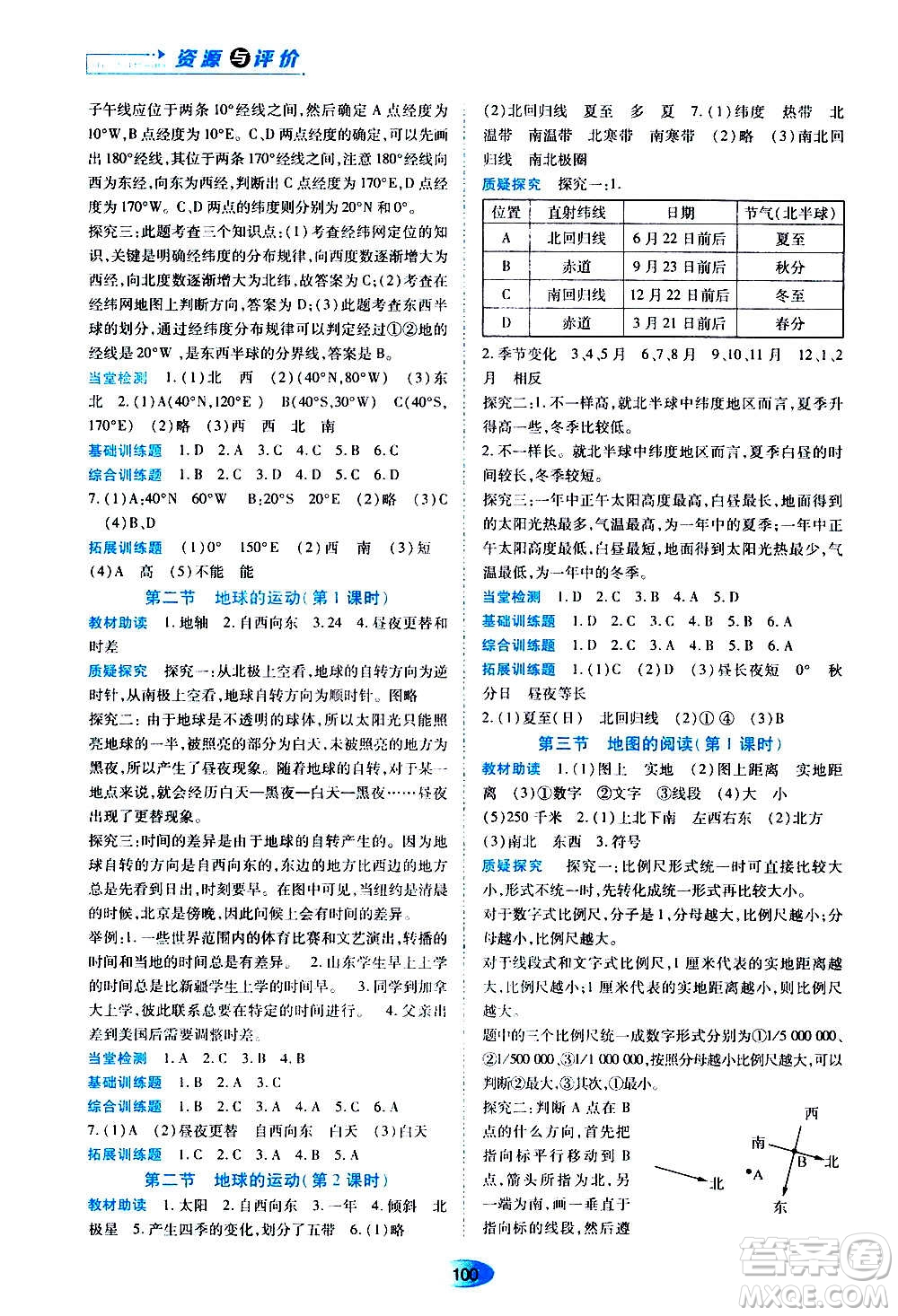 黑龍江教育出版社2020年資源與評價(jià)地理七年級上冊人教版參考答案