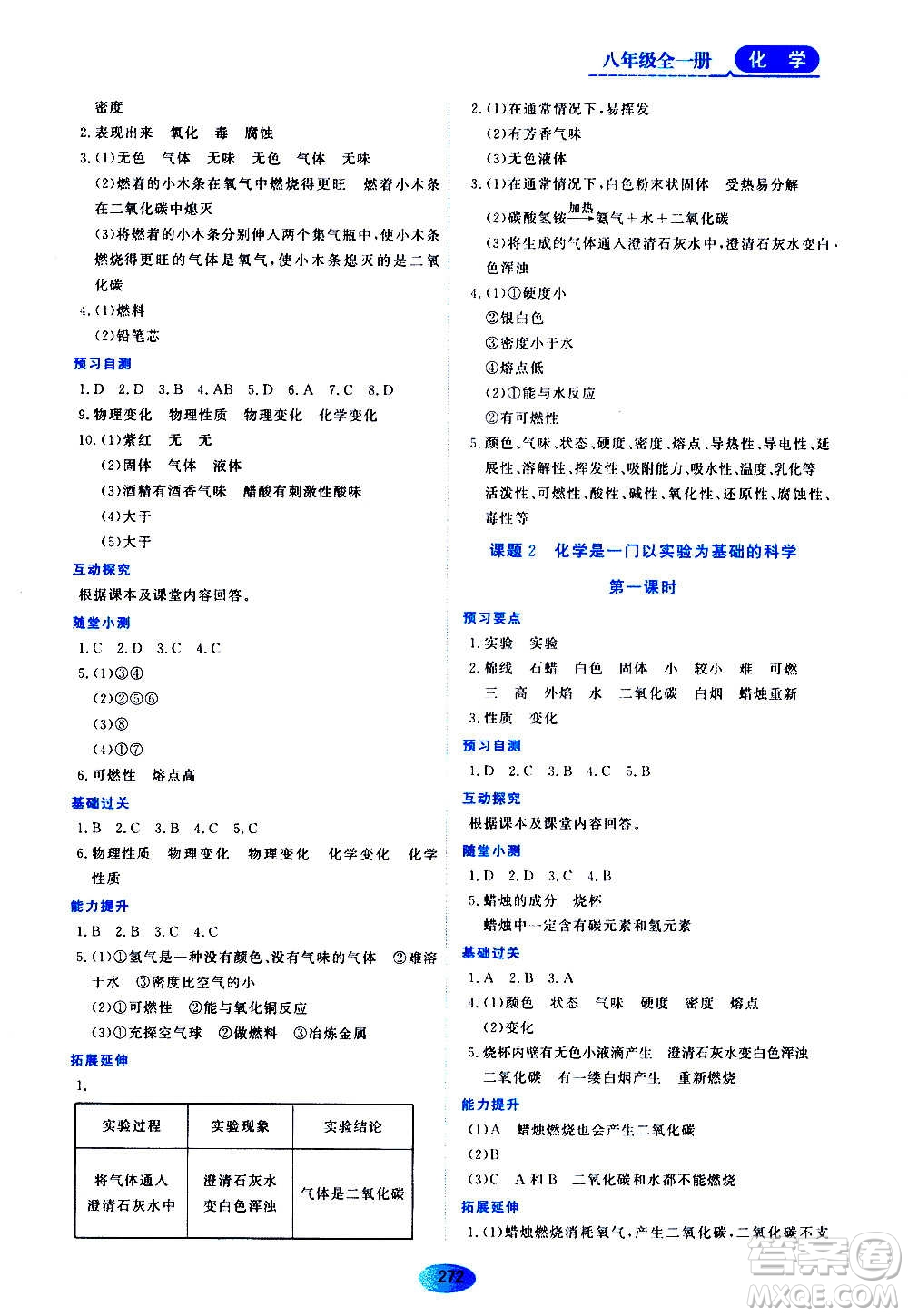 黑龍江教育出版社2020年資源與評(píng)價(jià)化學(xué)八年級(jí)全一冊(cè)人教版參考答案