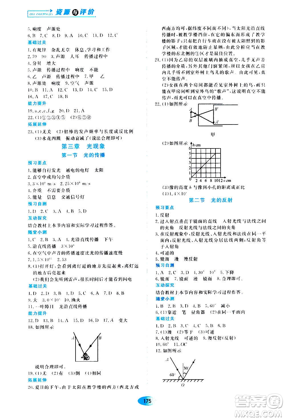 2020年五四學(xué)制資源與評(píng)價(jià)物理八年級(jí)上冊(cè)山科技版參考答案