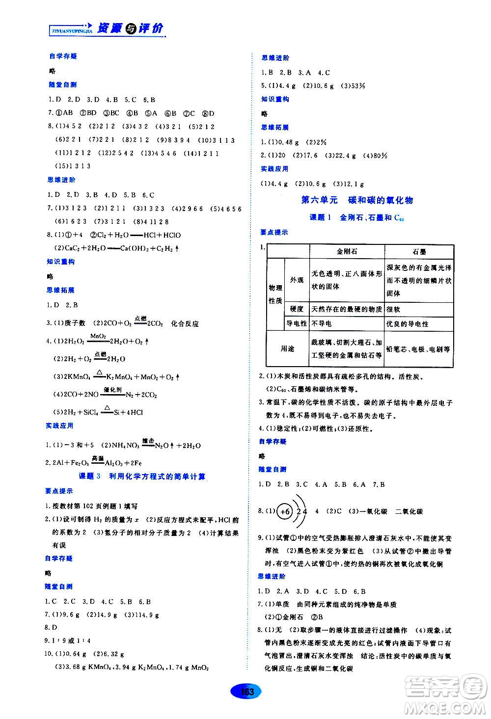 黑龍江教育出版社2020年資源與評(píng)價(jià)化學(xué)九年級(jí)上冊(cè)人教版參考答案