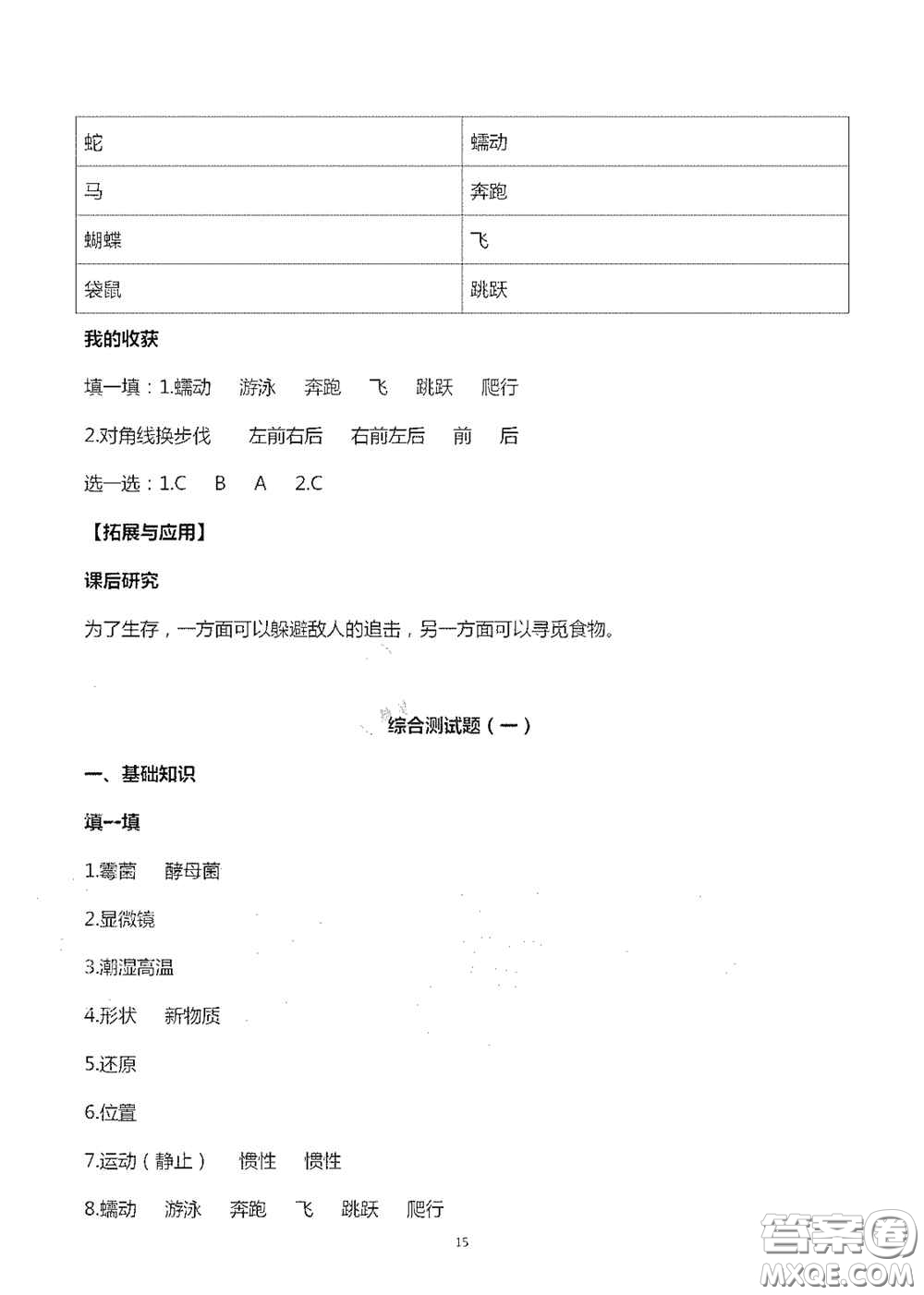 山東美術(shù)出版社2020秋新課堂同步體驗與探究六年級科學(xué)上學(xué)期人教版答案