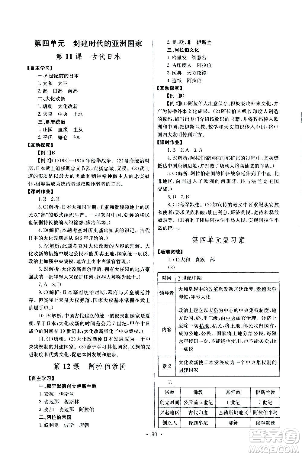 2020年長江全能學(xué)案同步練習(xí)冊(cè)歷史九年級(jí)上冊(cè)人教版參考答案
