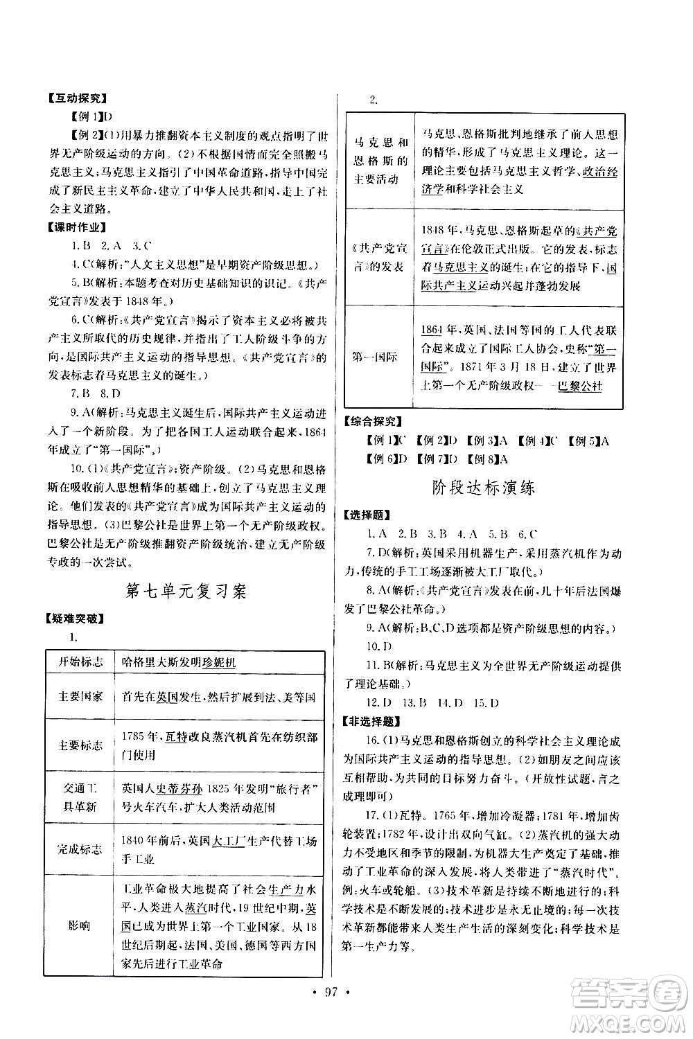 2020年長江全能學(xué)案同步練習(xí)冊(cè)歷史九年級(jí)上冊(cè)人教版參考答案