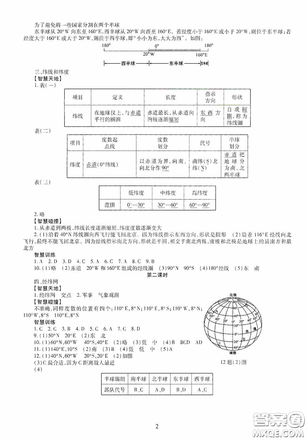 明天出版社2020智慧學(xué)習(xí)七年級地理上冊人教版答案