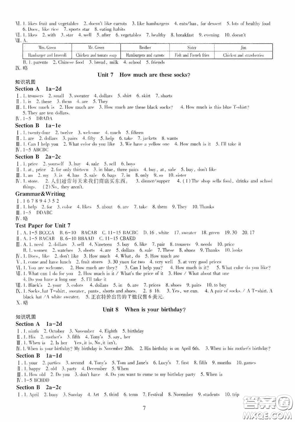 明天出版社2020智慧學(xué)習(xí)七年級英語上冊人教版答案