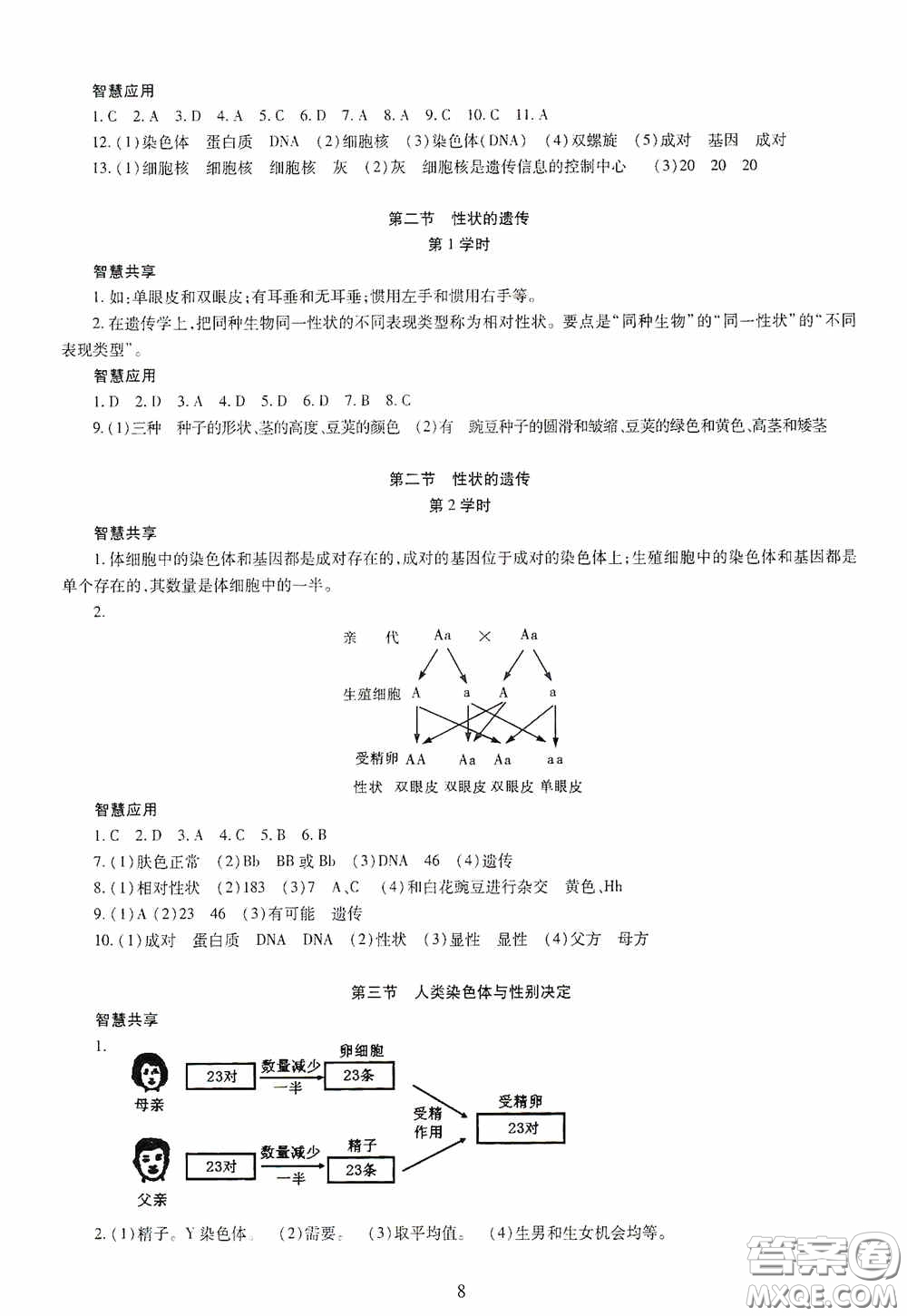 明天出版社2020智慧學(xué)習(xí)八年級(jí)生物學(xué)全一冊人教版答案