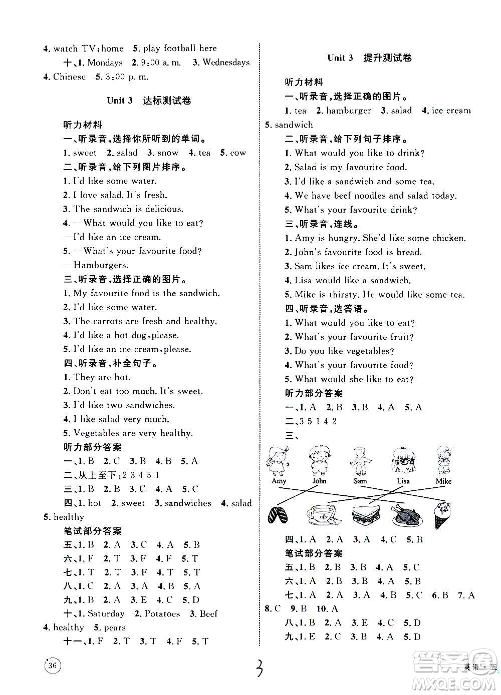 2020年優(yōu)化設(shè)計(jì)單元測(cè)試卷英語(yǔ)五年級(jí)上冊(cè)RJ人教版答案
