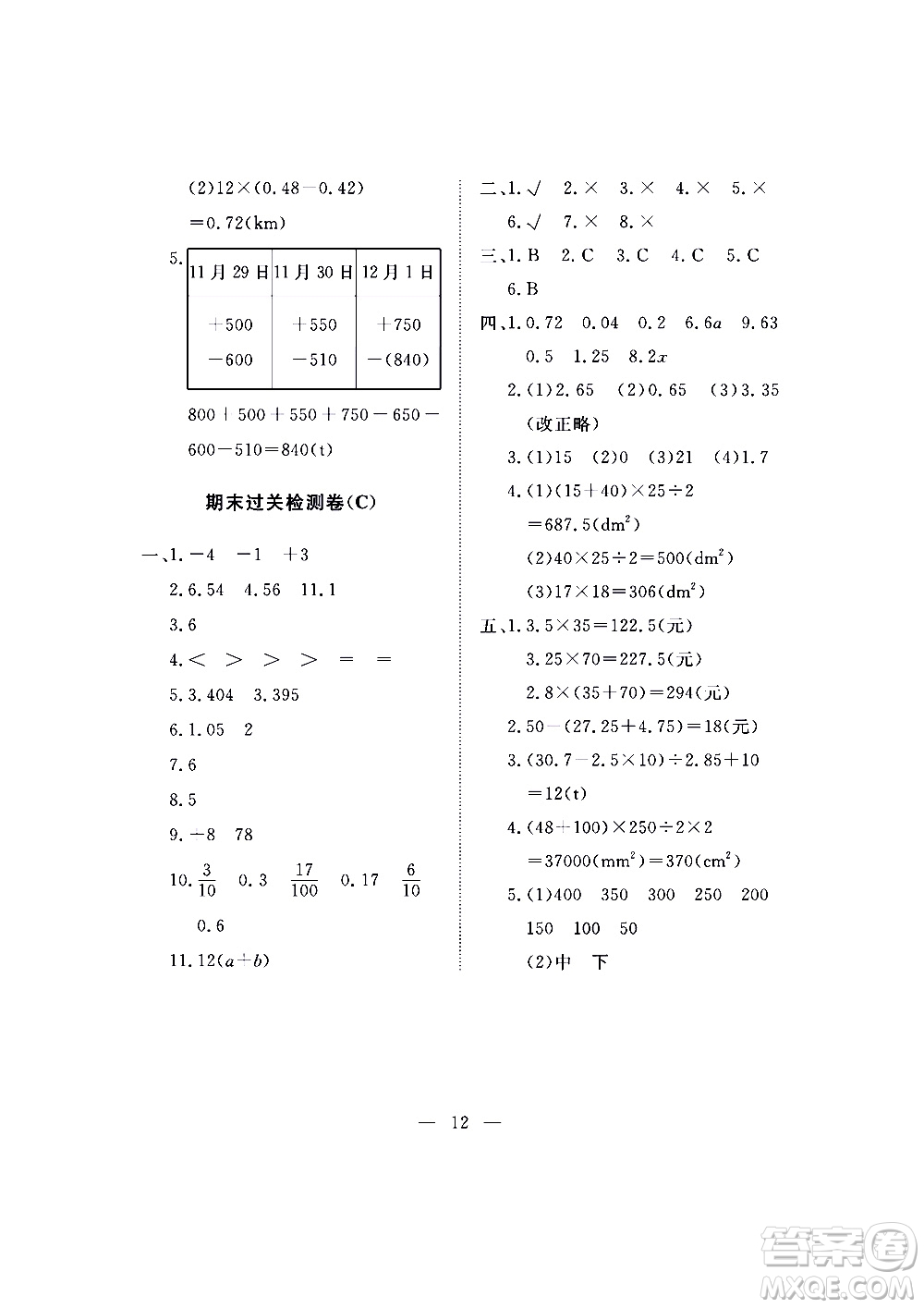 海南出版社2020年新課程學(xué)習(xí)指導(dǎo)測(cè)試卷數(shù)學(xué)五年級(jí)上冊(cè)蘇教版答案