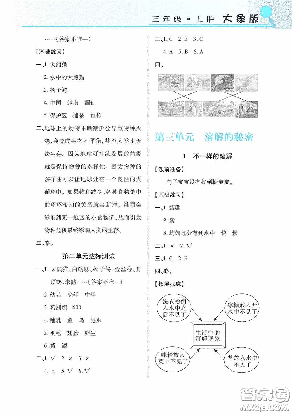 湖南教育出版社2020新課程課堂同步練習(xí)三年級(jí)科學(xué)上冊(cè)大象版答案