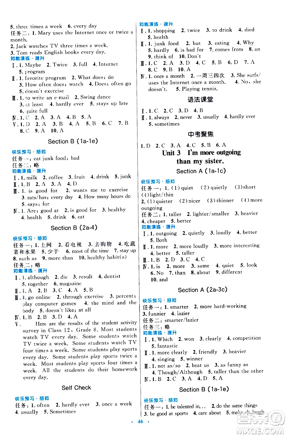 人民教育出版社2020初中同步測(cè)控優(yōu)化設(shè)計(jì)英語八年級(jí)上冊(cè)人教版答案