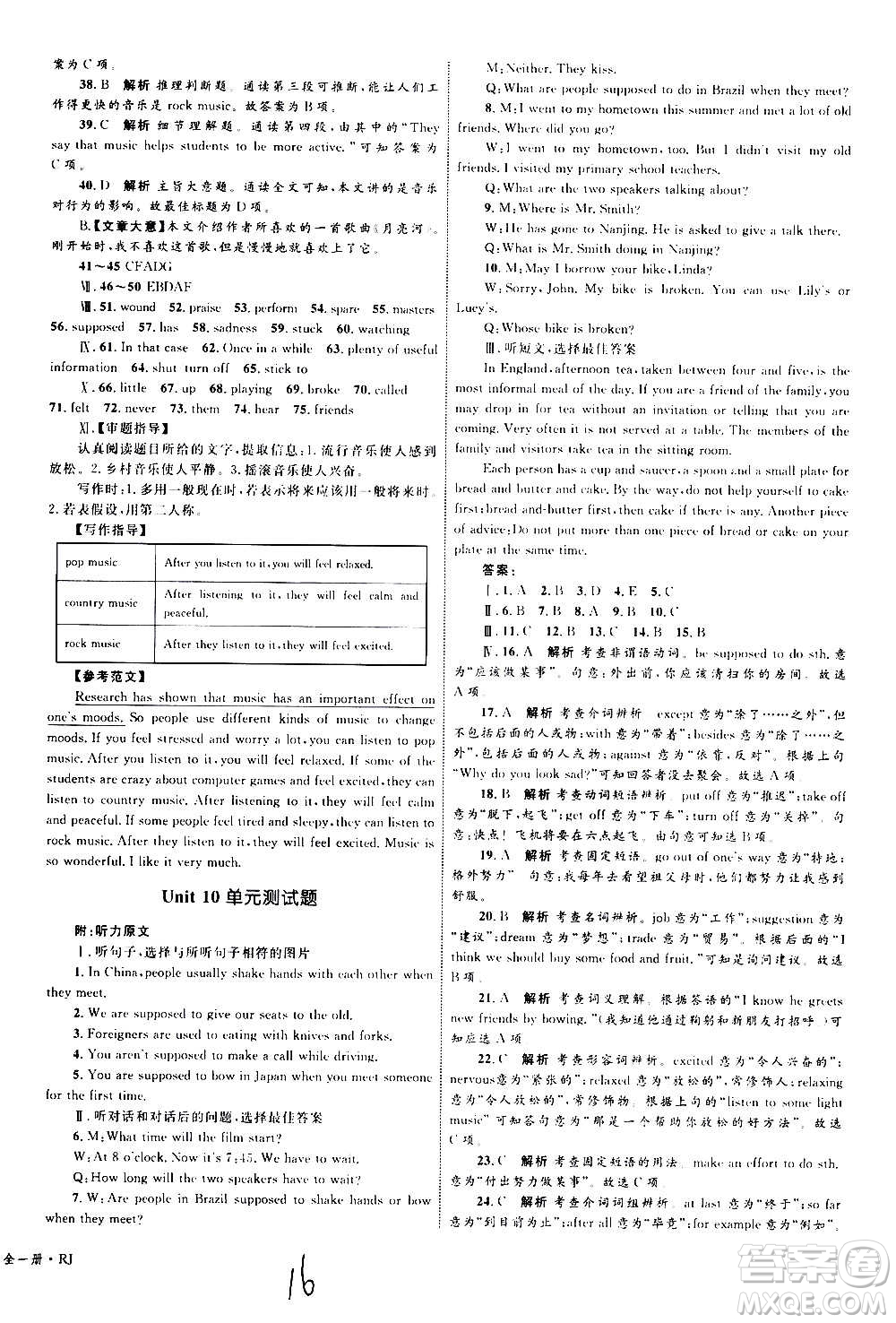 2020年優(yōu)化設(shè)計(jì)單元測(cè)試卷英語(yǔ)九年級(jí)全一冊(cè)RJ人教版答案
