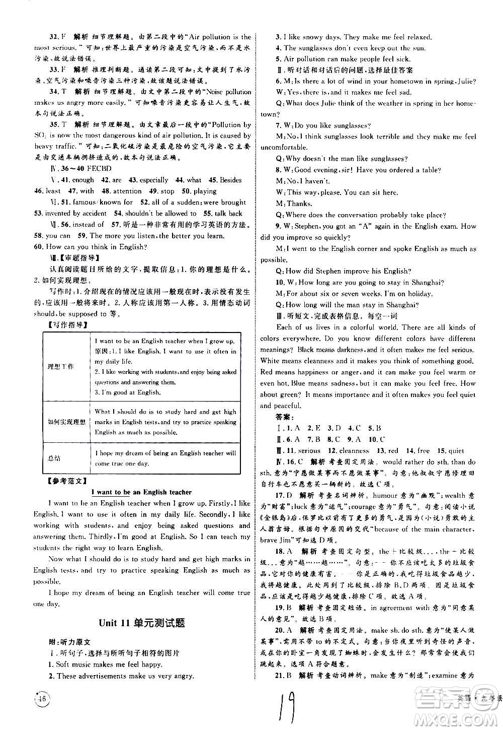 2020年優(yōu)化設(shè)計(jì)單元測(cè)試卷英語(yǔ)九年級(jí)全一冊(cè)RJ人教版答案