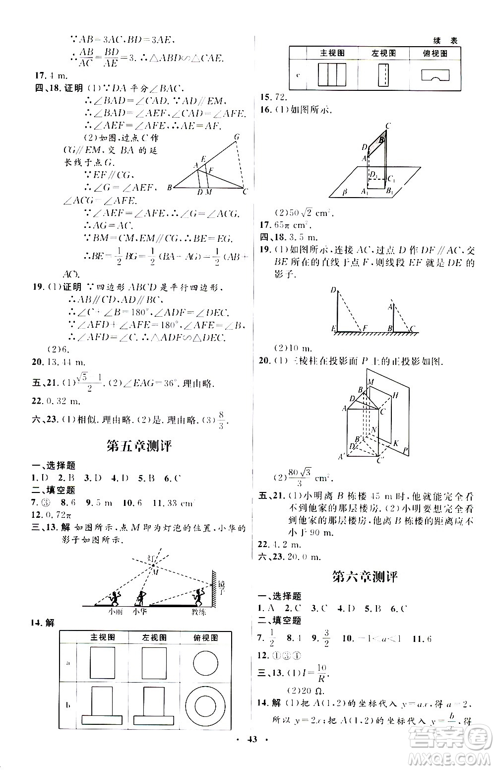 2020初中同步測控優(yōu)化設(shè)計(jì)數(shù)學(xué)九年級上冊北師大版答案