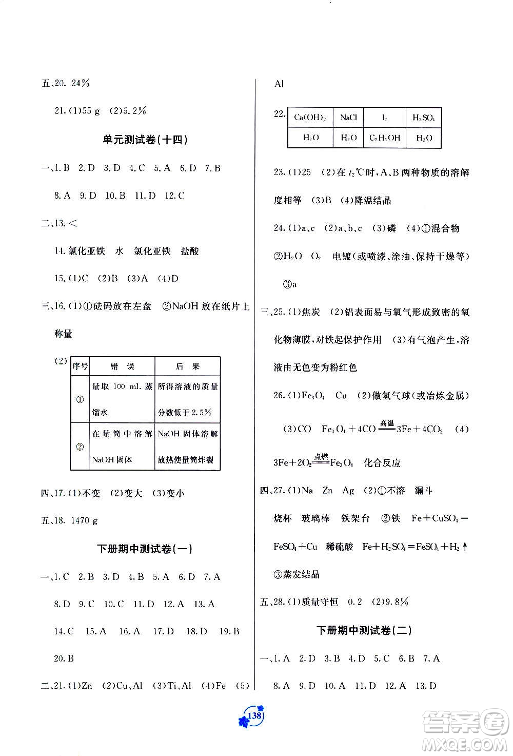 廣西教育出版社2020年自主學(xué)習(xí)能力測評單元測試化學(xué)九年級全一冊A版答案