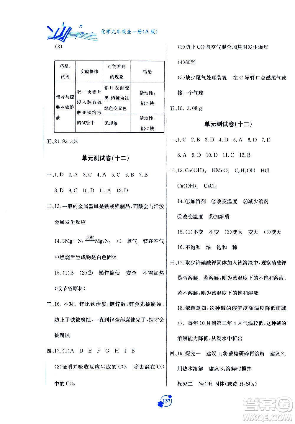 廣西教育出版社2020年自主學(xué)習(xí)能力測評單元測試化學(xué)九年級全一冊A版答案