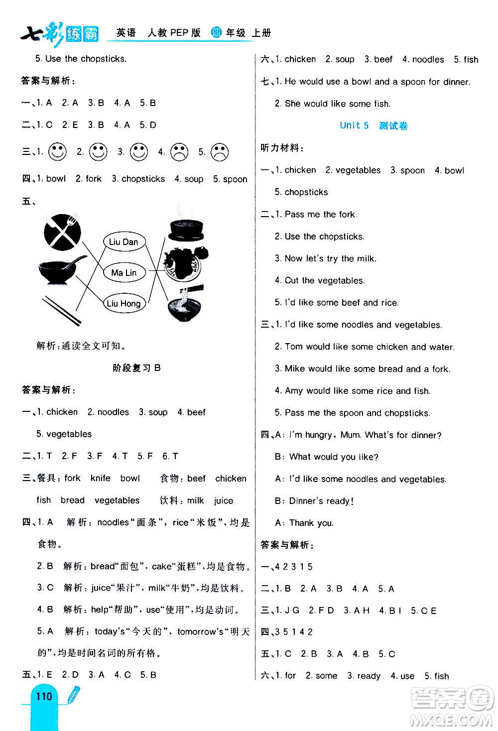 河北教育出版社2020全新版七彩練霸英語四年級(jí)上冊(cè)人教PEP版答案