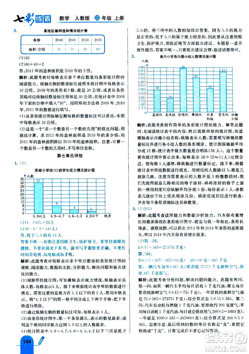 河北教育出版社2020全新版七彩練霸數(shù)學(xué)四年級(jí)上冊(cè)人教版答案