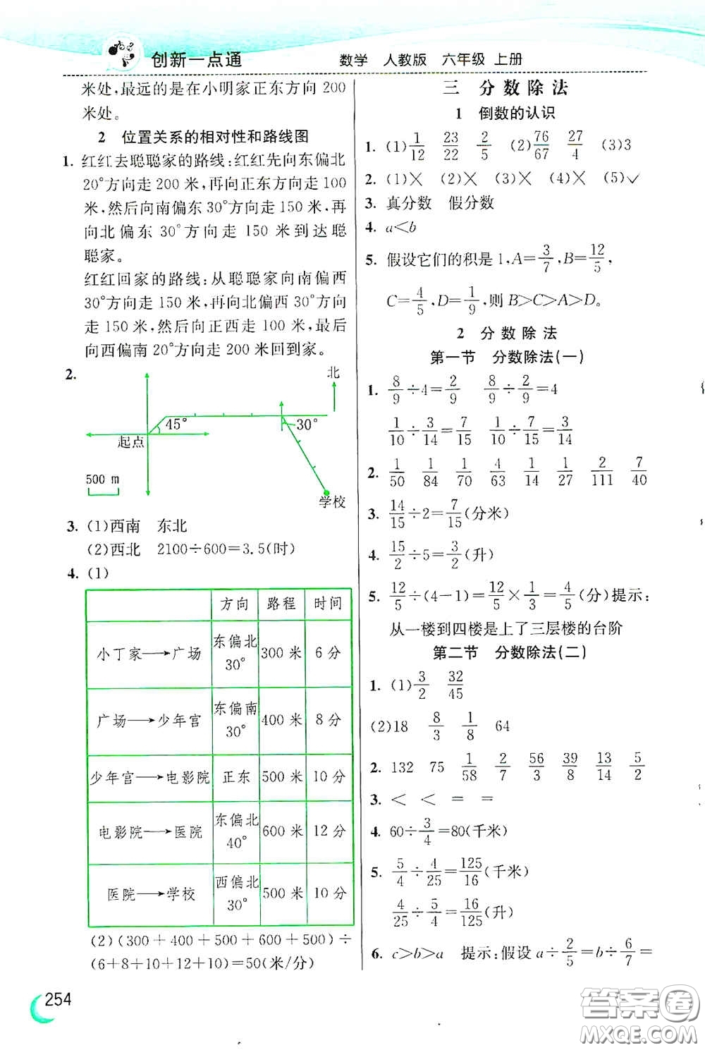 河北教育出版社2020小學(xué)創(chuàng)新一點(diǎn)通六年級數(shù)學(xué)上冊人教版答案