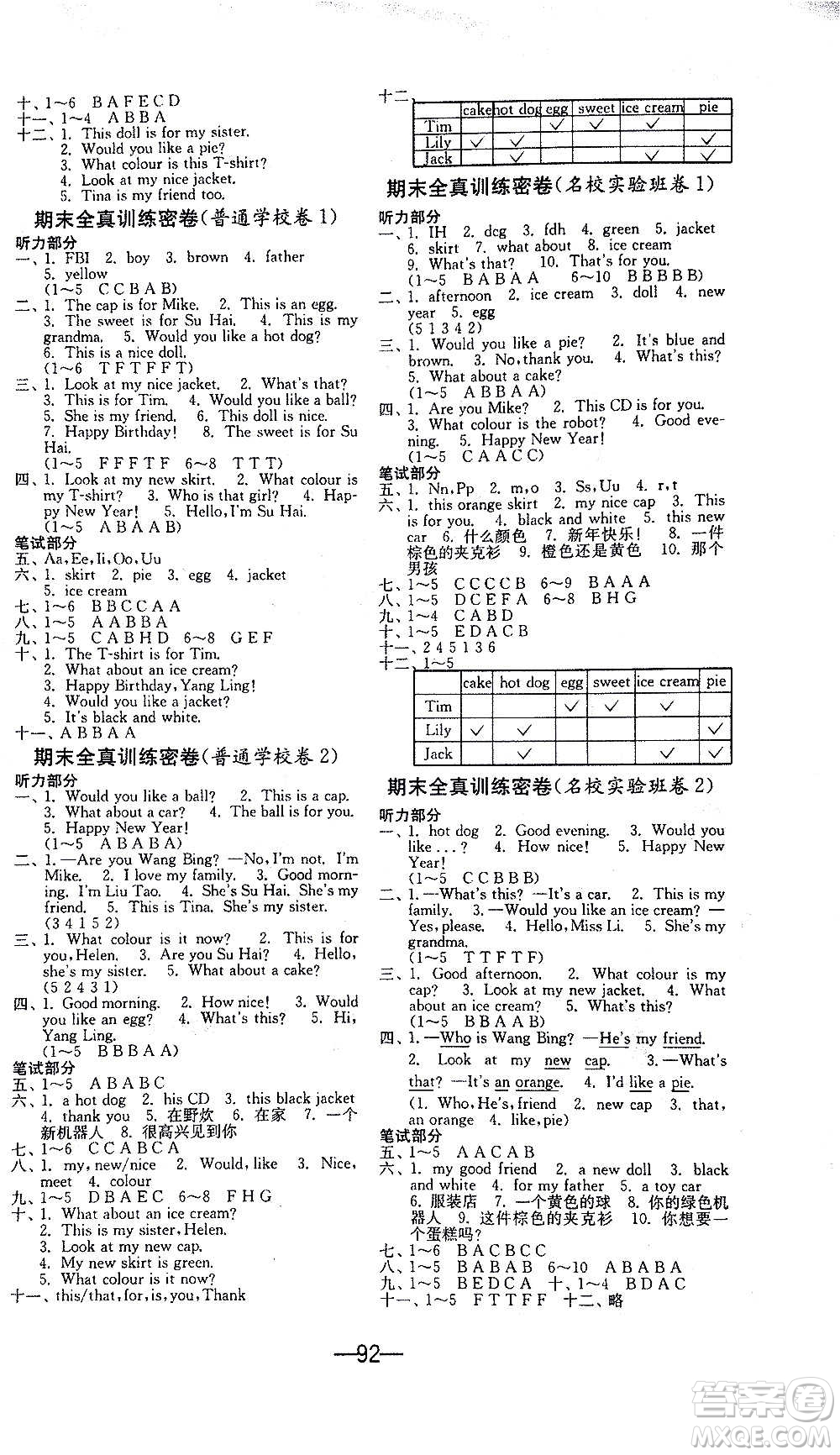 2020期末闖關(guān)復(fù)習(xí)總動員沖刺100分英語三年級上冊YL譯林版答案