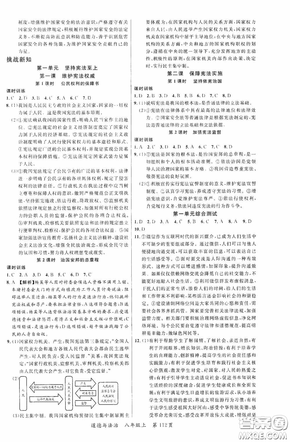 云南美術(shù)出版社2020學(xué)生課程精巧訓(xùn)練課堂創(chuàng)新學(xué)練測八年級道德與法治上冊答案