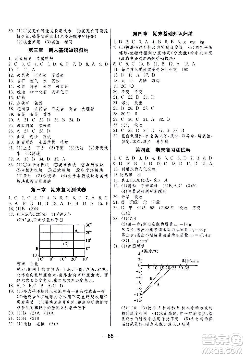 江蘇人民出版社2020年期末闖關(guān)沖刺100分科學七年級上冊浙教版答案