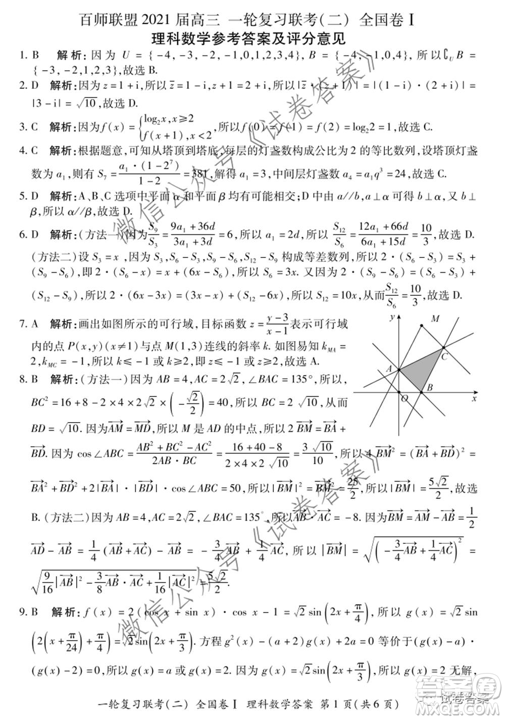 百師聯(lián)盟2021屆高三一輪復(fù)習(xí)聯(lián)考二全國(guó)卷I理科數(shù)學(xué)試題及答案