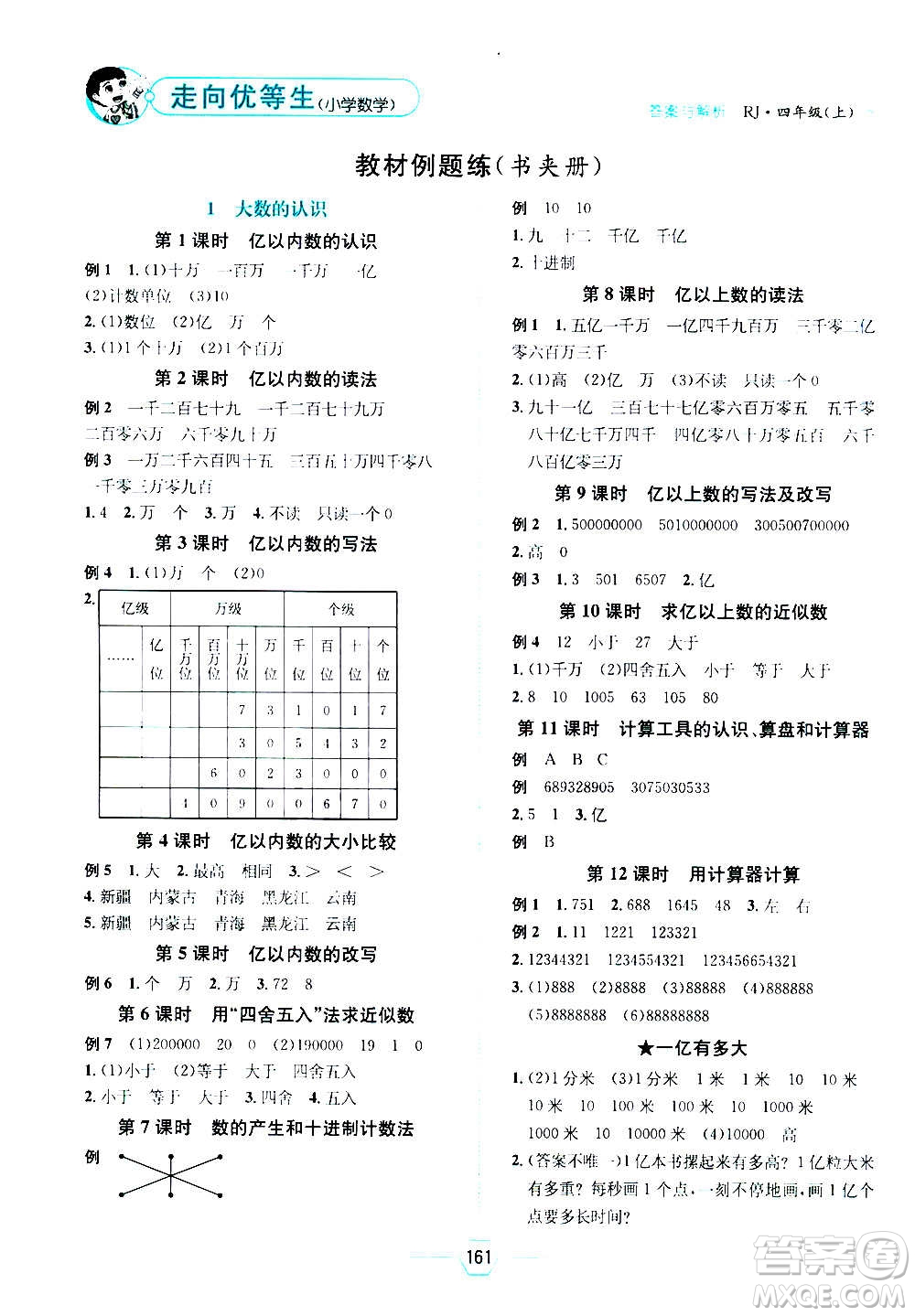 現(xiàn)代教育出版社2020年走向優(yōu)等生四年級數(shù)學上冊RJ人教版答案