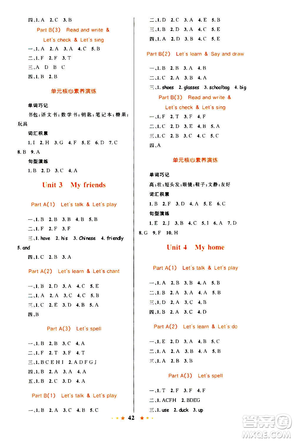 知識出版社2020小學(xué)同步測控全優(yōu)設(shè)計超人天天練英語四年級上冊RJ人教版答案