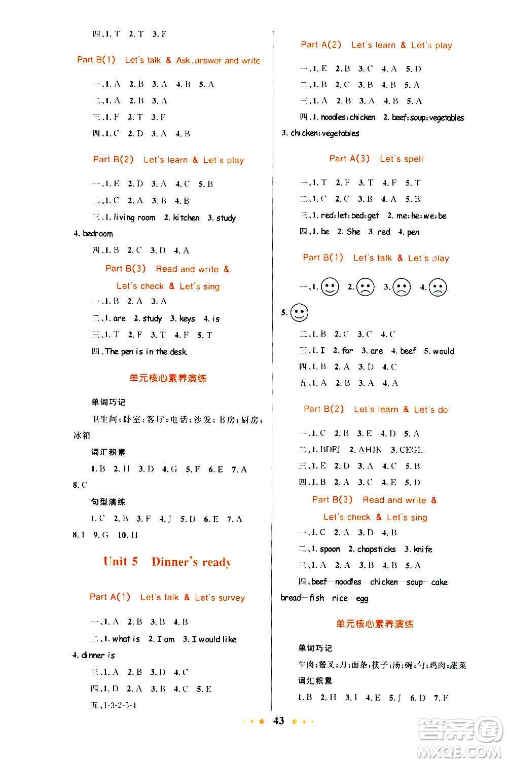 知識出版社2020小學(xué)同步測控全優(yōu)設(shè)計超人天天練英語四年級上冊RJ人教版答案