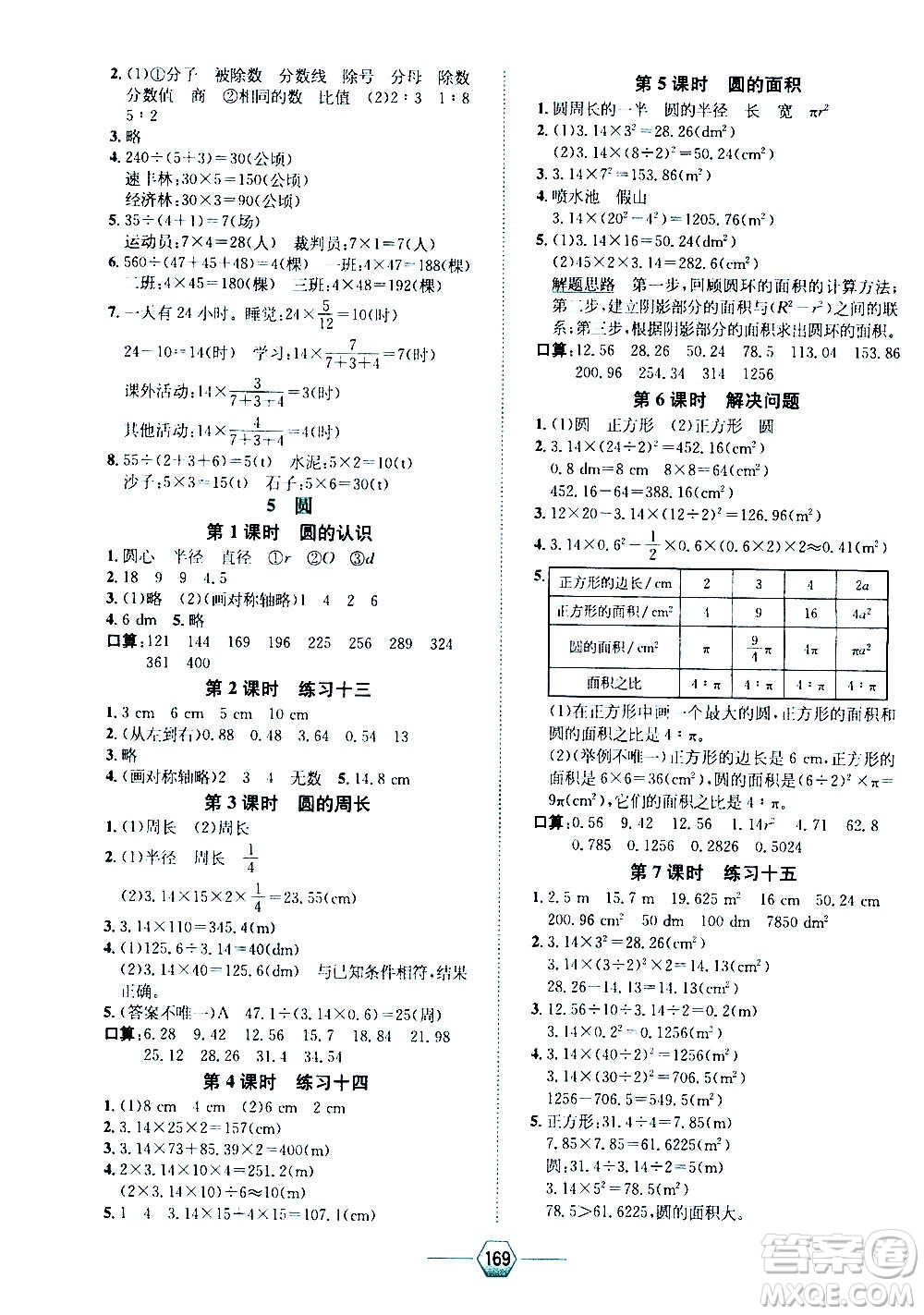 現(xiàn)代教育出版社2020年走向優(yōu)等生六年級數(shù)學上冊RJ人教版答案