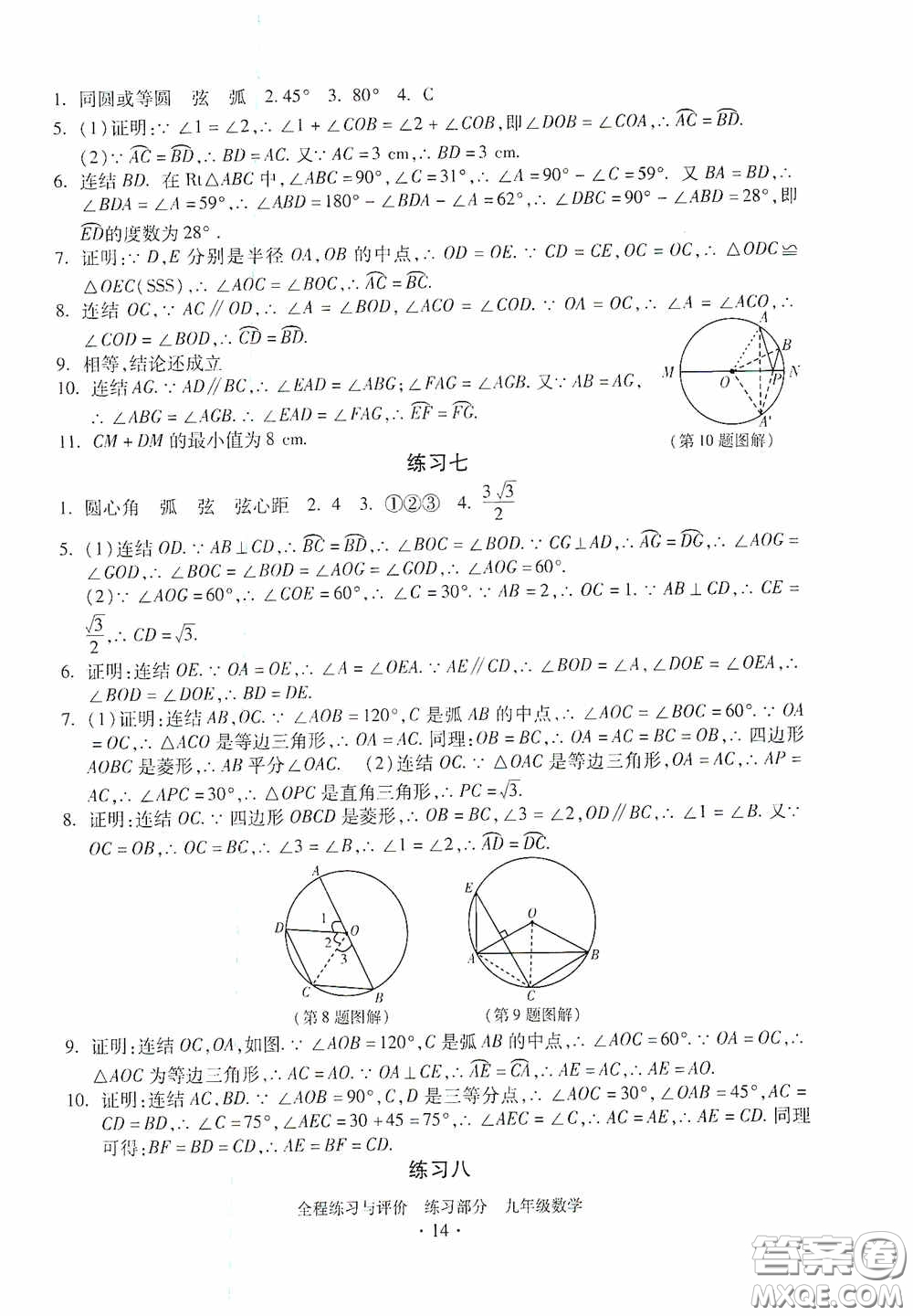 浙江人民出版社2020全程練習(xí)與評價九年級數(shù)學(xué)全一冊ZH版答案