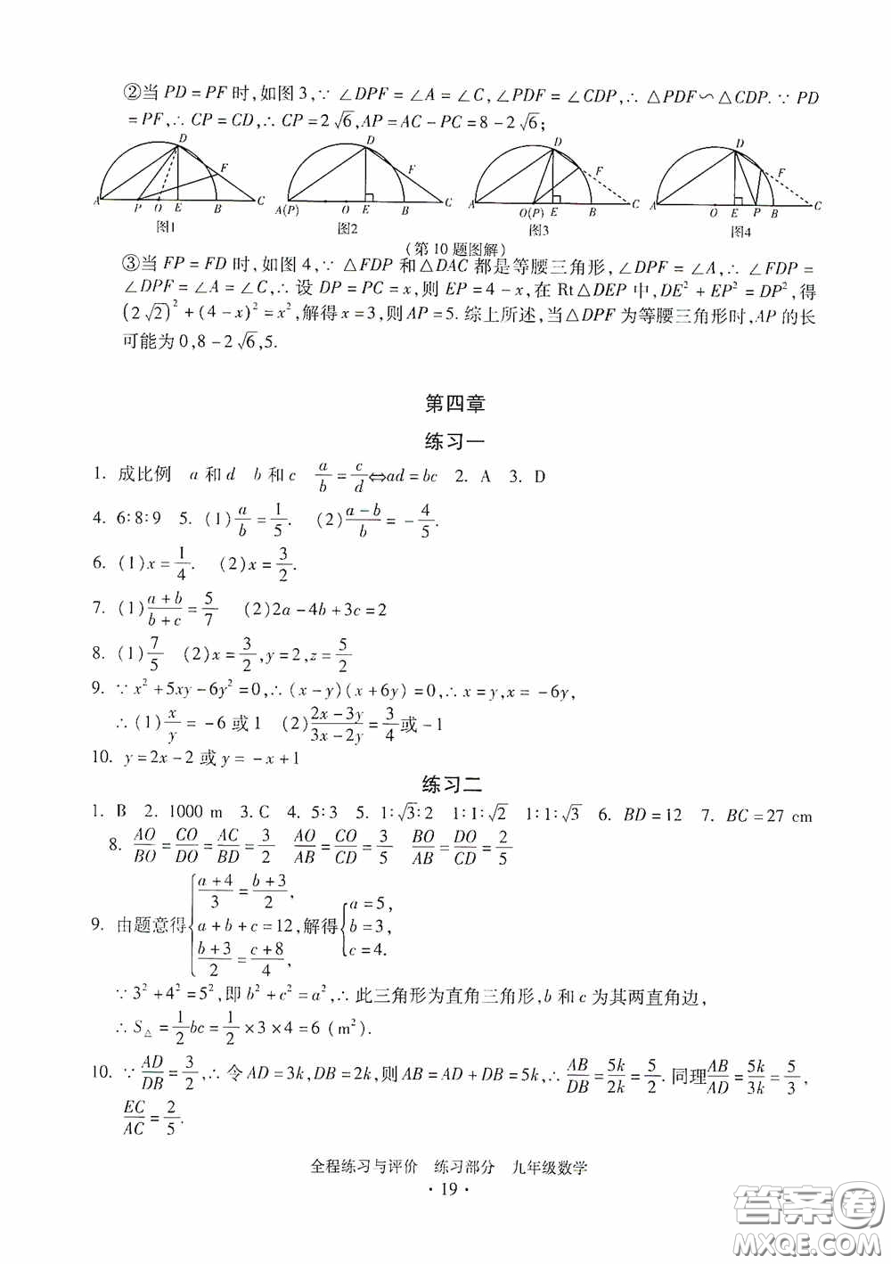 浙江人民出版社2020全程練習(xí)與評價九年級數(shù)學(xué)全一冊ZH版答案