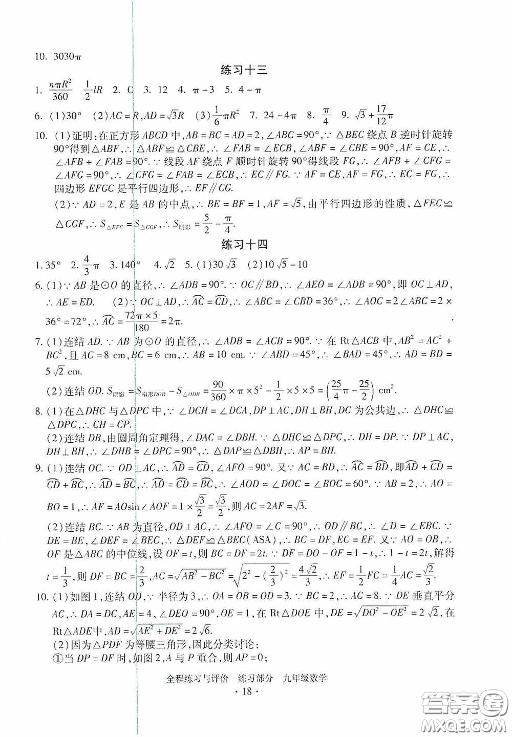 浙江人民出版社2020全程練習(xí)與評價九年級數(shù)學(xué)全一冊ZH版答案