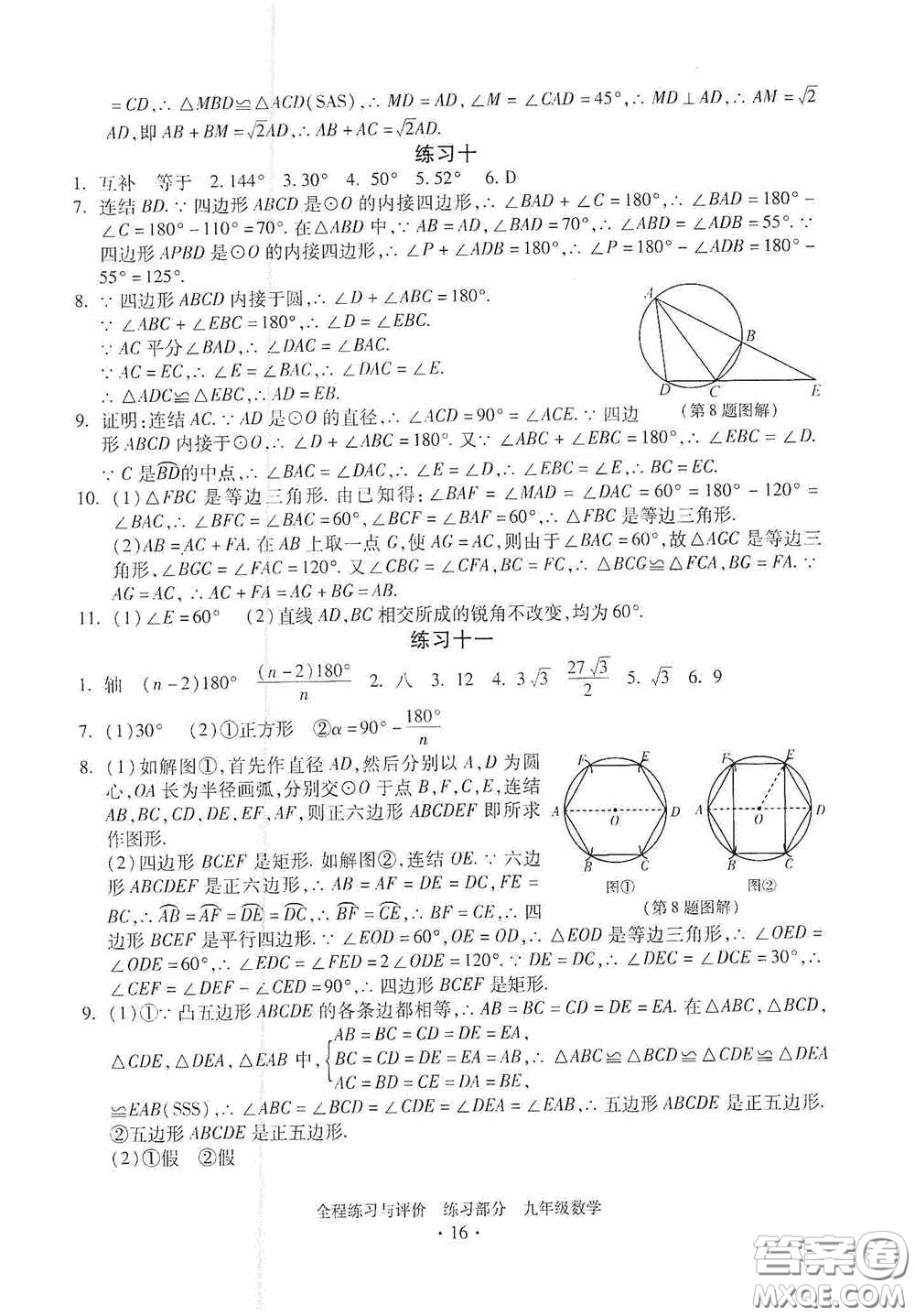 浙江人民出版社2020全程練習(xí)與評價九年級數(shù)學(xué)全一冊ZH版答案