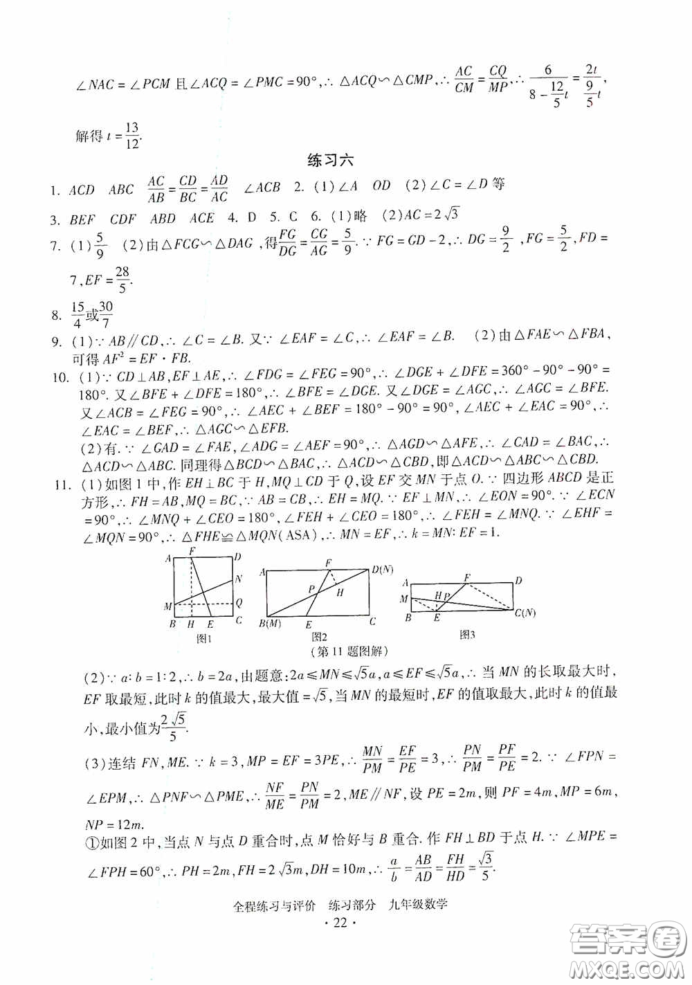 浙江人民出版社2020全程練習(xí)與評價九年級數(shù)學(xué)全一冊ZH版答案