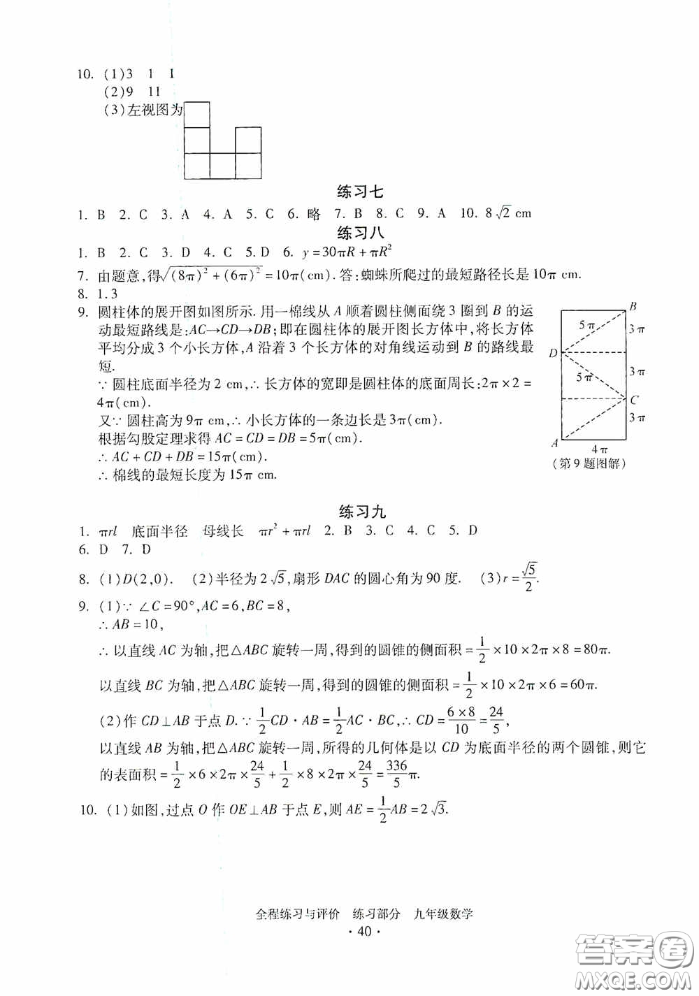 浙江人民出版社2020全程練習(xí)與評價九年級數(shù)學(xué)全一冊ZH版答案