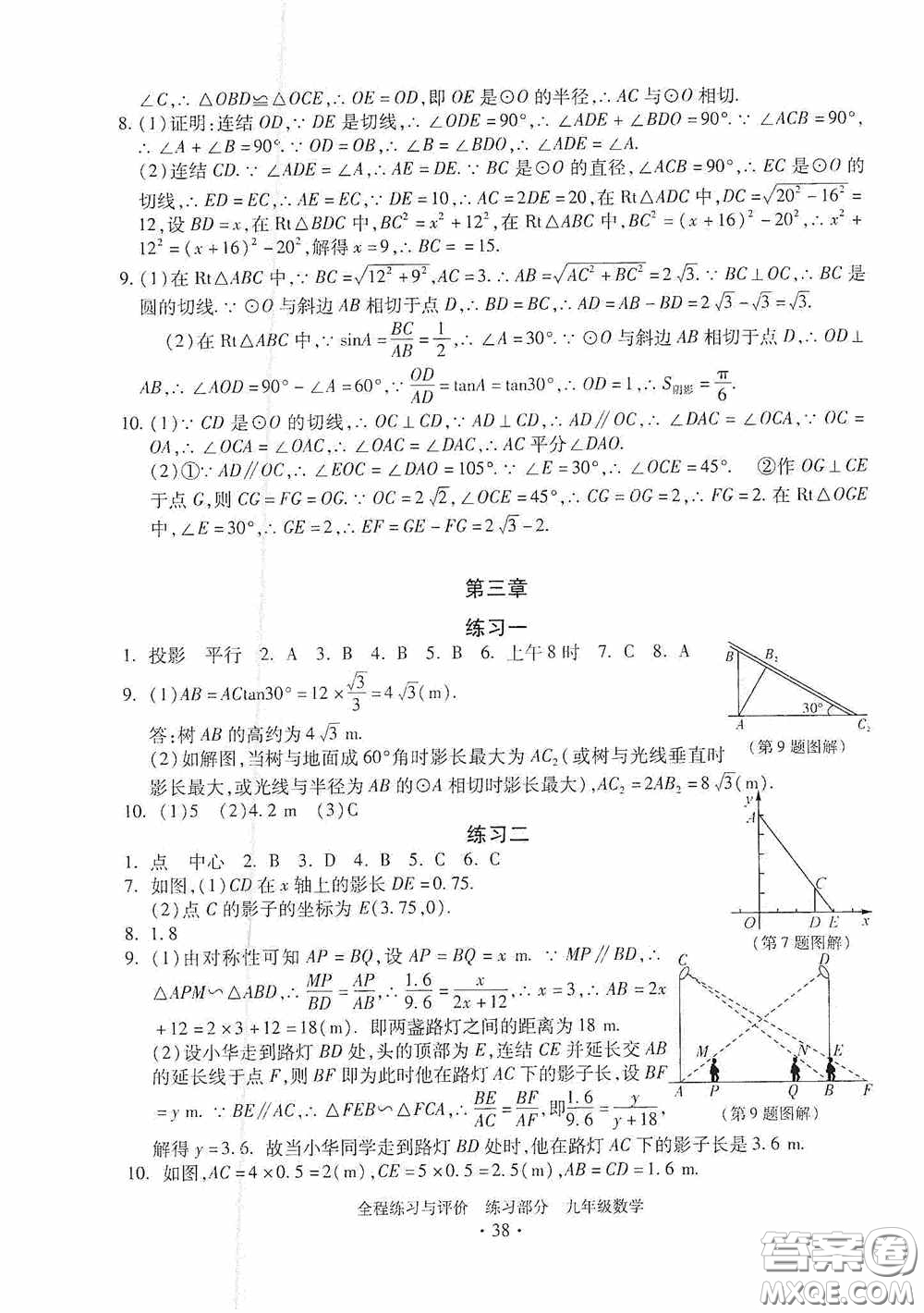浙江人民出版社2020全程練習(xí)與評價九年級數(shù)學(xué)全一冊ZH版答案