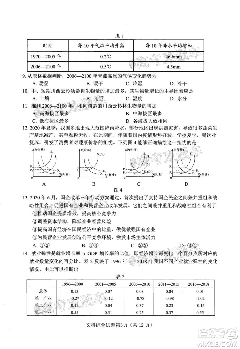 綿陽市高中2018級第一次診斷性考試文科綜合試題及答案