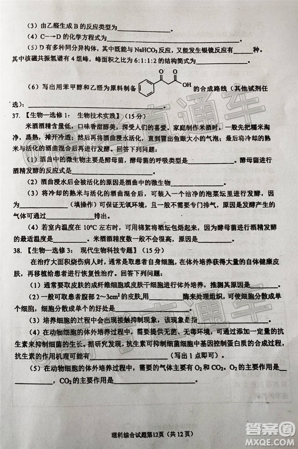 綿陽市高中2018級(jí)第一次診斷性考試?yán)砜凭C合試題及答案