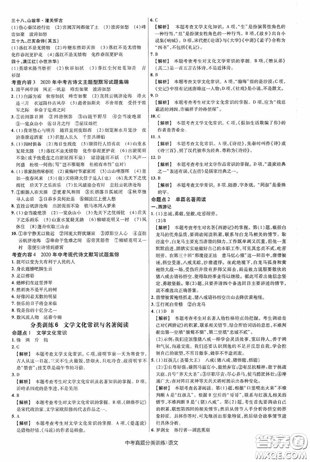 新疆青少年出版社金考卷特快專遞2021版中考真題分類訓(xùn)練語文答案